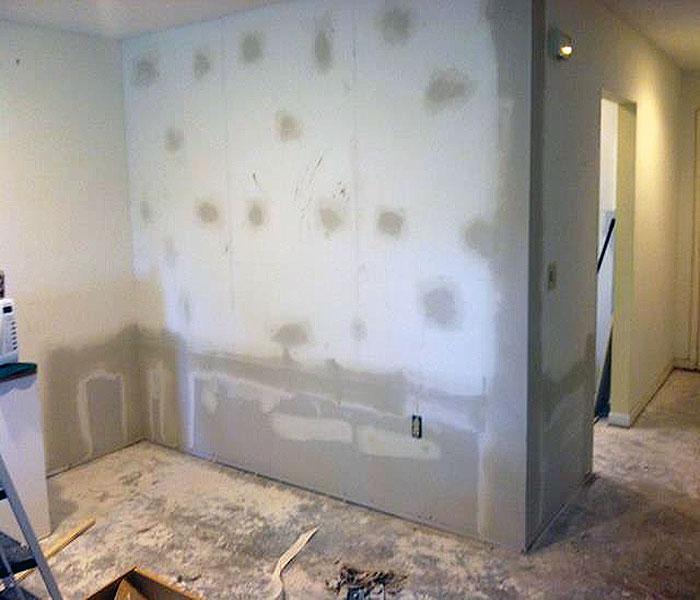 Newly installed drywall.
